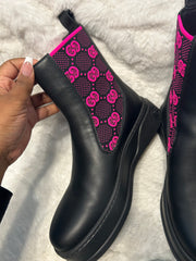 Gucci Pink & Black Leather Canvas Boots
