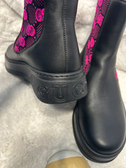 Gucci Pink & Black Leather Canvas Boots
