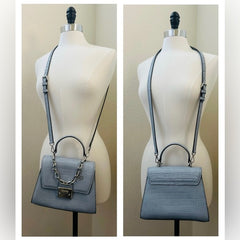 Michael Kors Blue Croc Embossed Serena Top Handle Bag