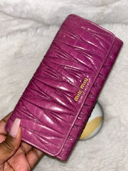 Miu Miu Pink Crinkled Long Wallet