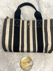 Hermes Black & White Stripe Canvas Tote Bag
