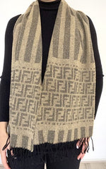 Fendi Beige & Gray FF Monogram Lambswool Scarf