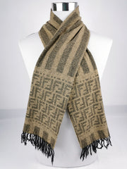 Fendi Beige & Gray FF Monogram Lambswool Scarf