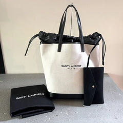 YSL Teddy Drawstring Canvas Tote