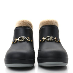 Gucci Horsebit Black Rubber Wool Boots