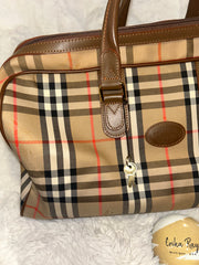 Burberry Beige Nova Check Duffle Weekender Bag