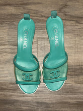 Chanel Turquoise Leather PVC Canvas Sandals