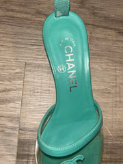 Chanel Turquoise Leather PVC Canvas Sandals