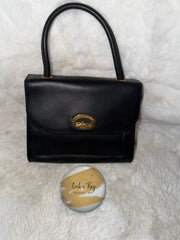 Longchamp Black Vintage Leather Hand Bag