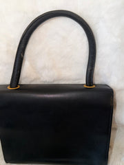 Longchamp Black Vintage Leather Hand Bag