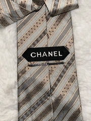 Chanel Neutral Colored Silk Tie
