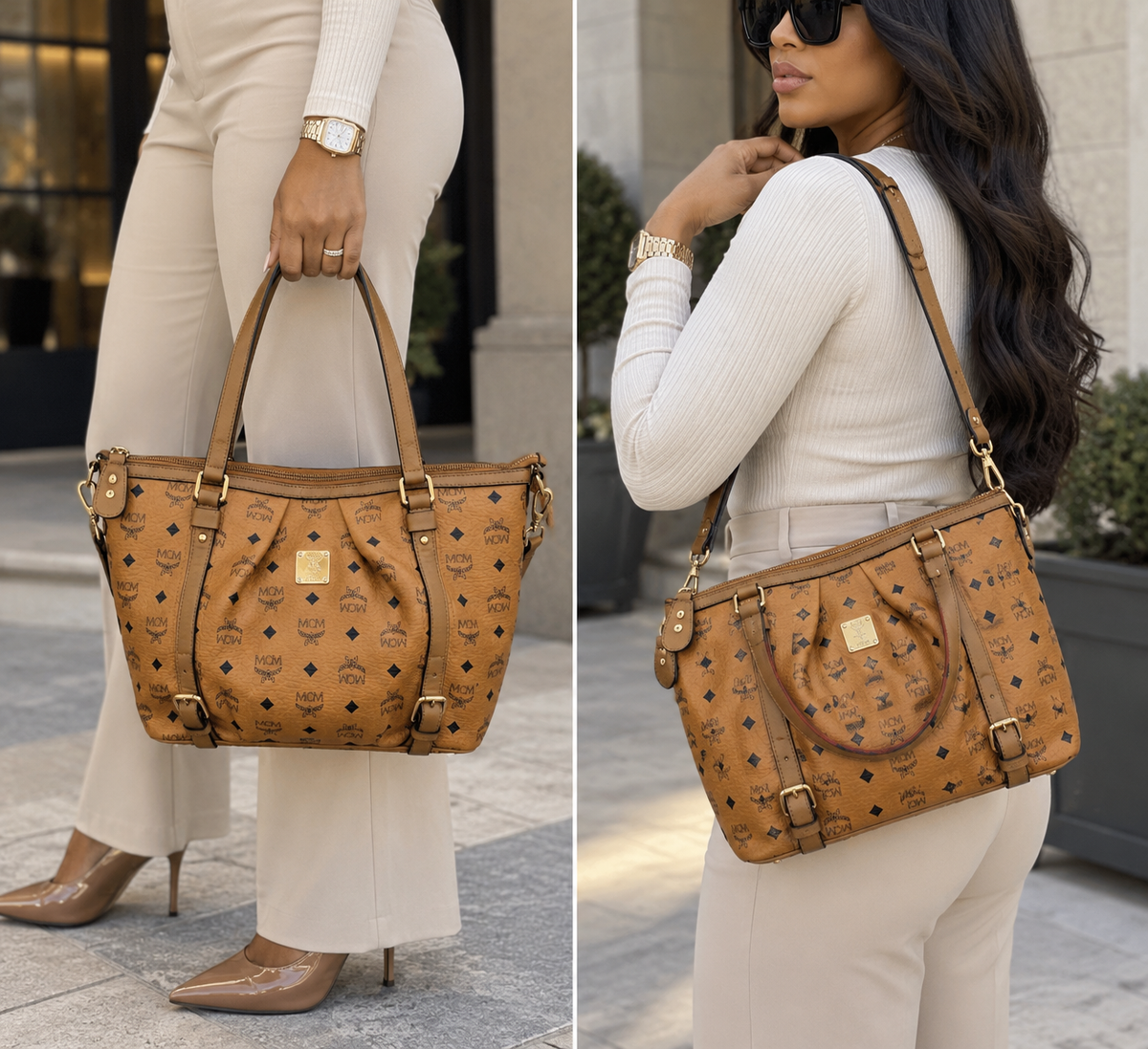 MCM Cognac Shoulder Bag Tote