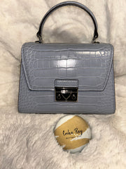 Michael Kors Blue Croc Embossed Serena Top Handle Bag