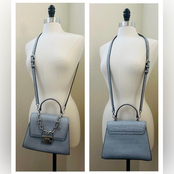 Michael Kors Blue Croc Embossed Serena Top Handle Bag