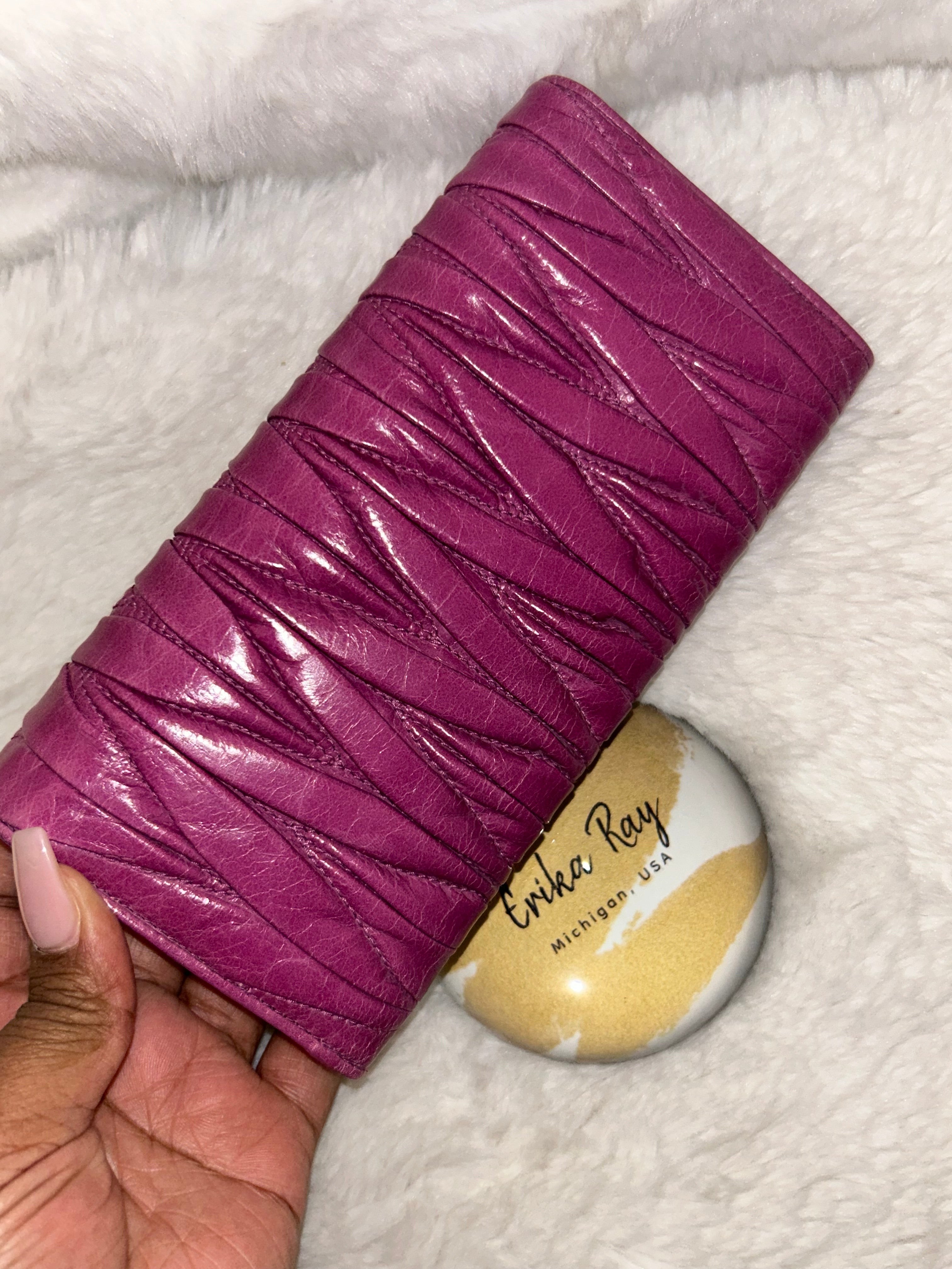 Miu Miu Pink Crinkled Long Wallet