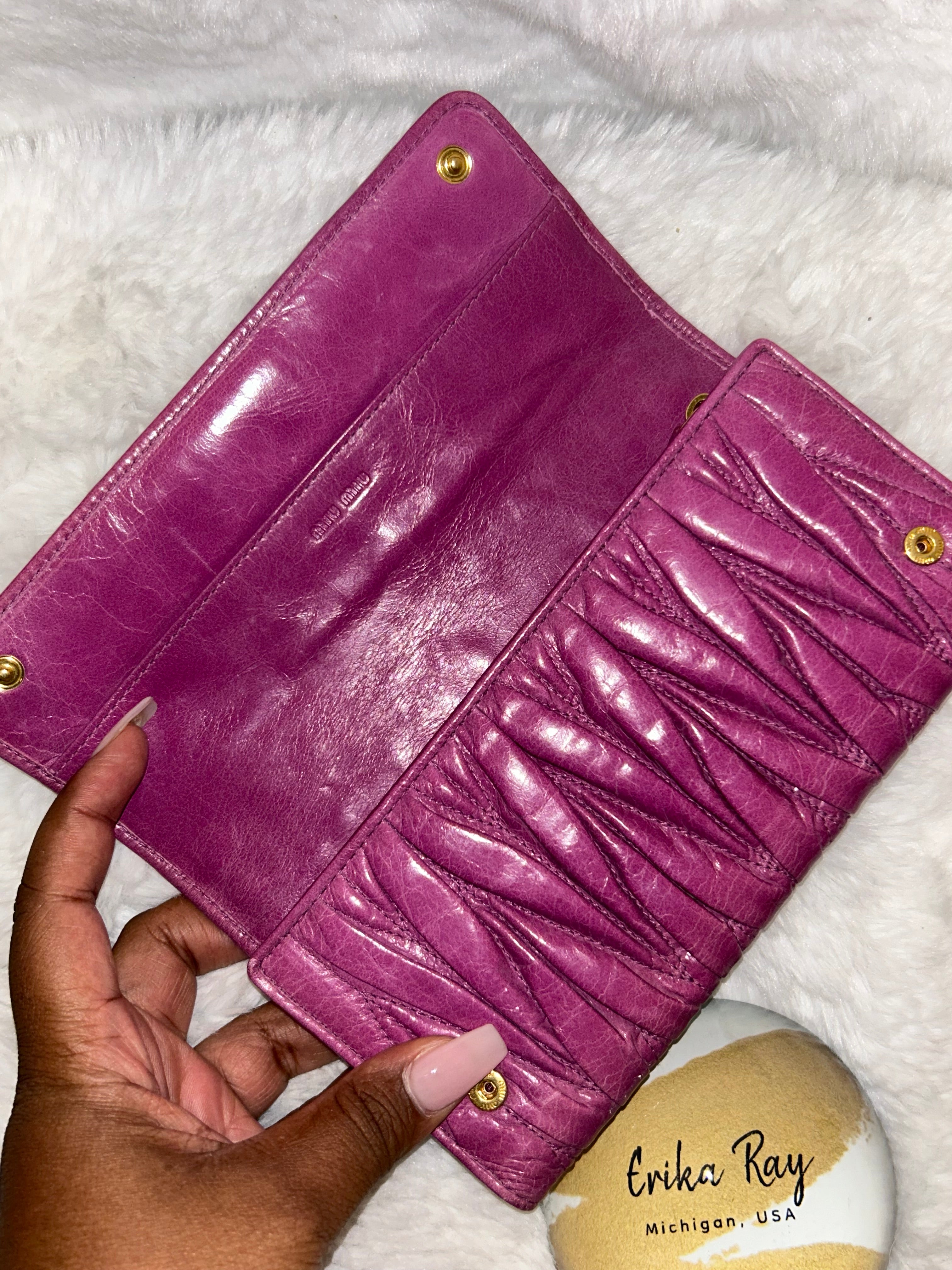Miu Miu Pink Crinkled Long Wallet