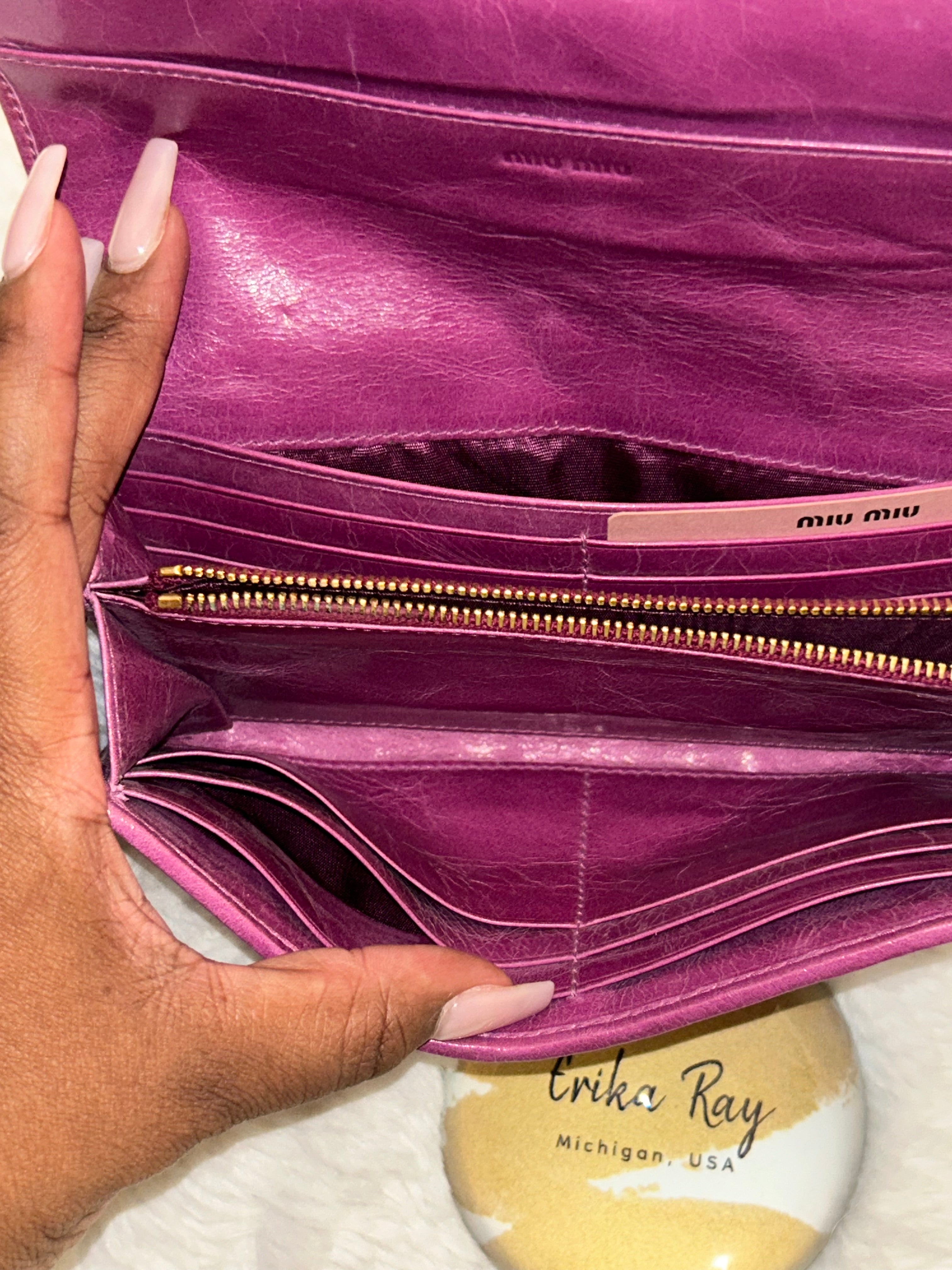 Miu Miu Pink Crinkled Long Wallet