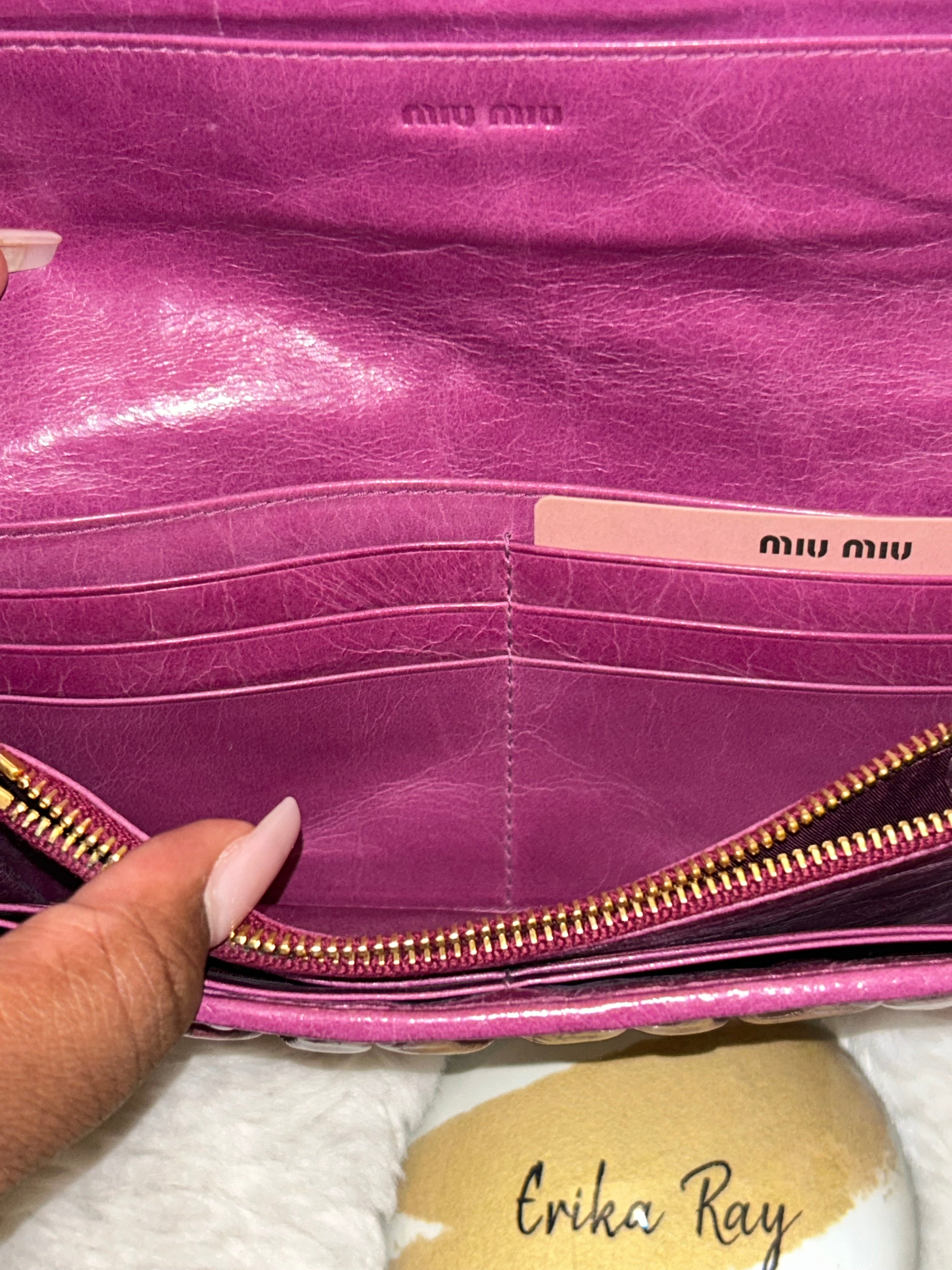 Miu Miu Pink Crinkled Long Wallet