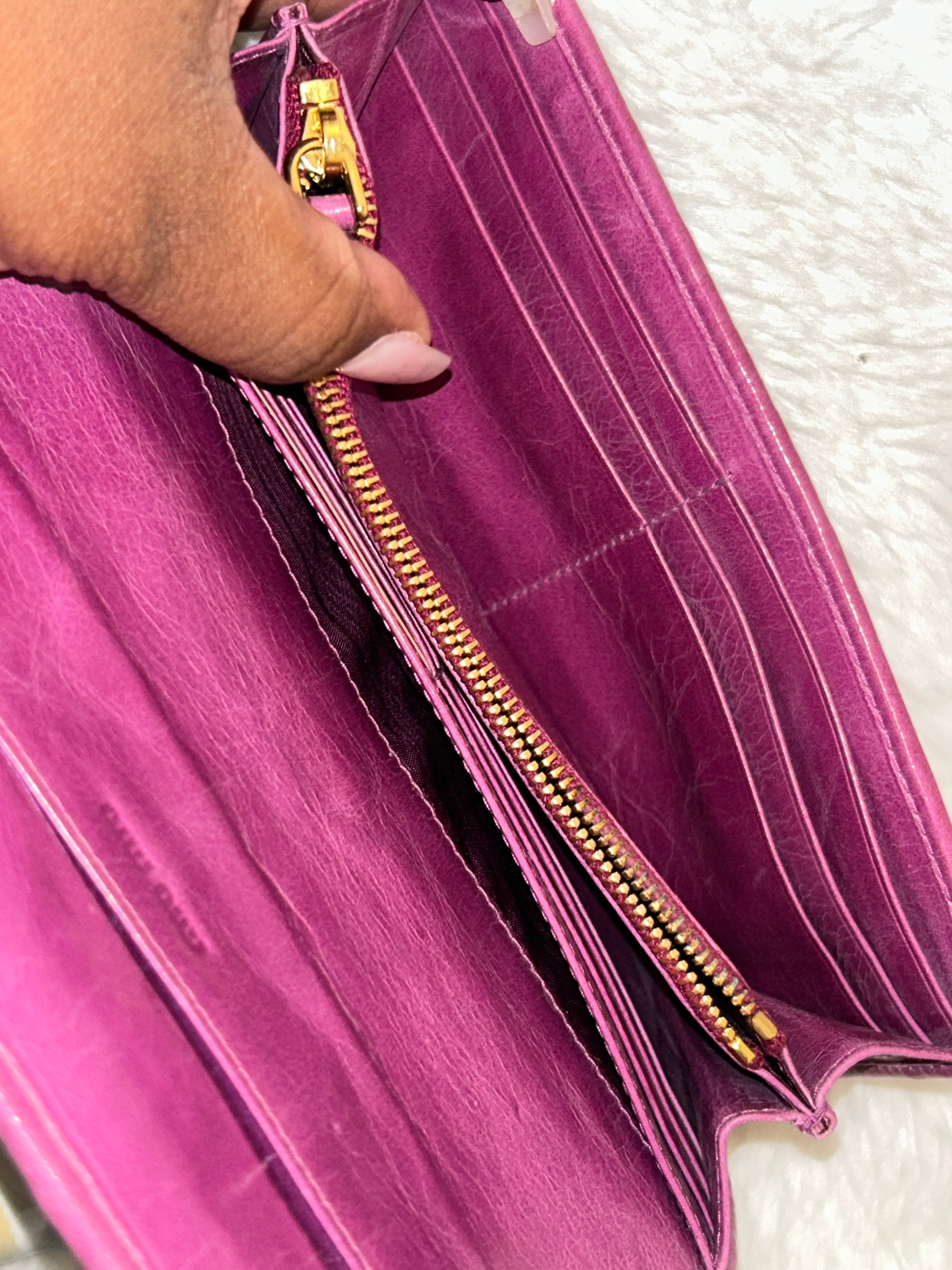 Miu Miu Pink Crinkled Long Wallet