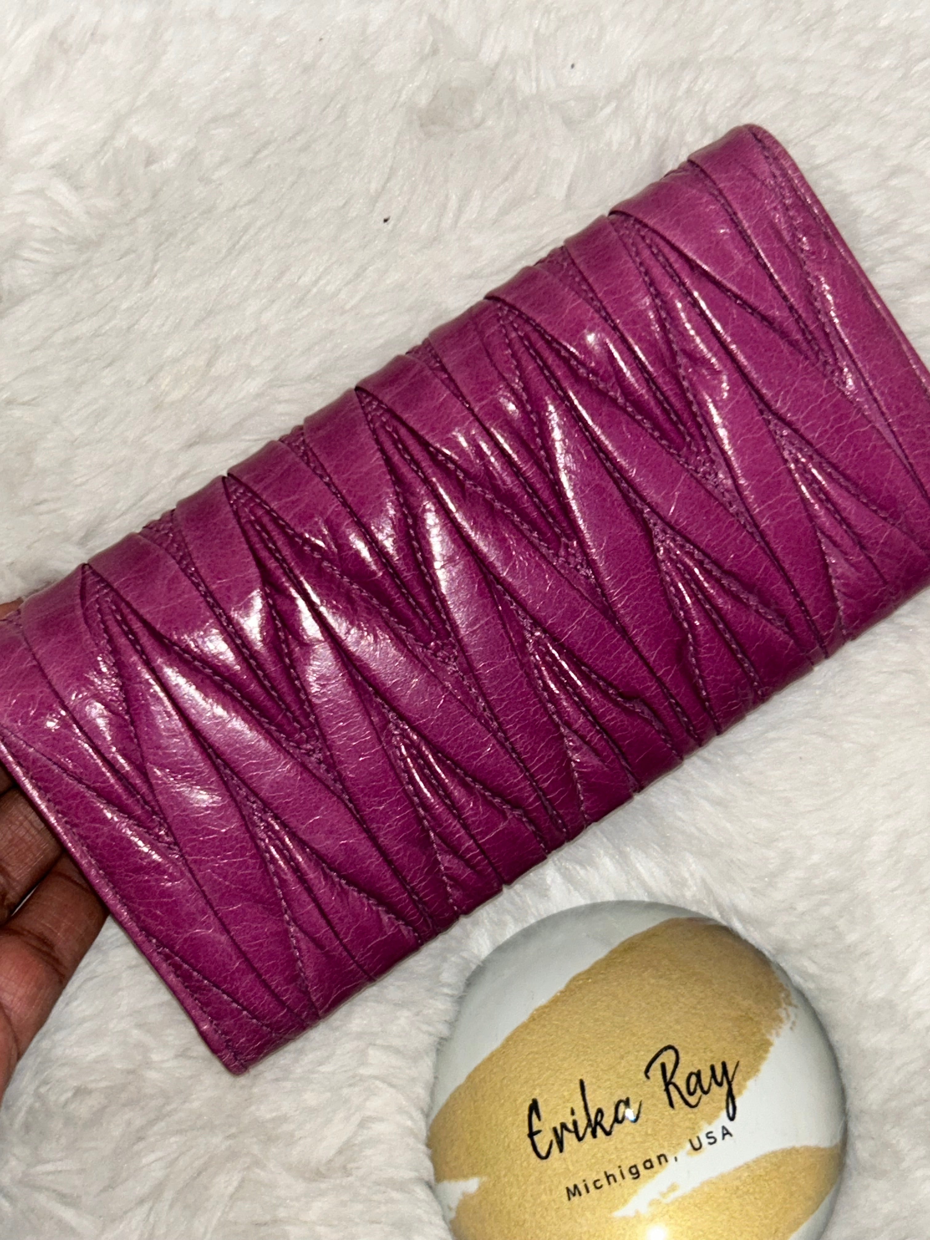 Miu Miu Pink Crinkled Long Wallet