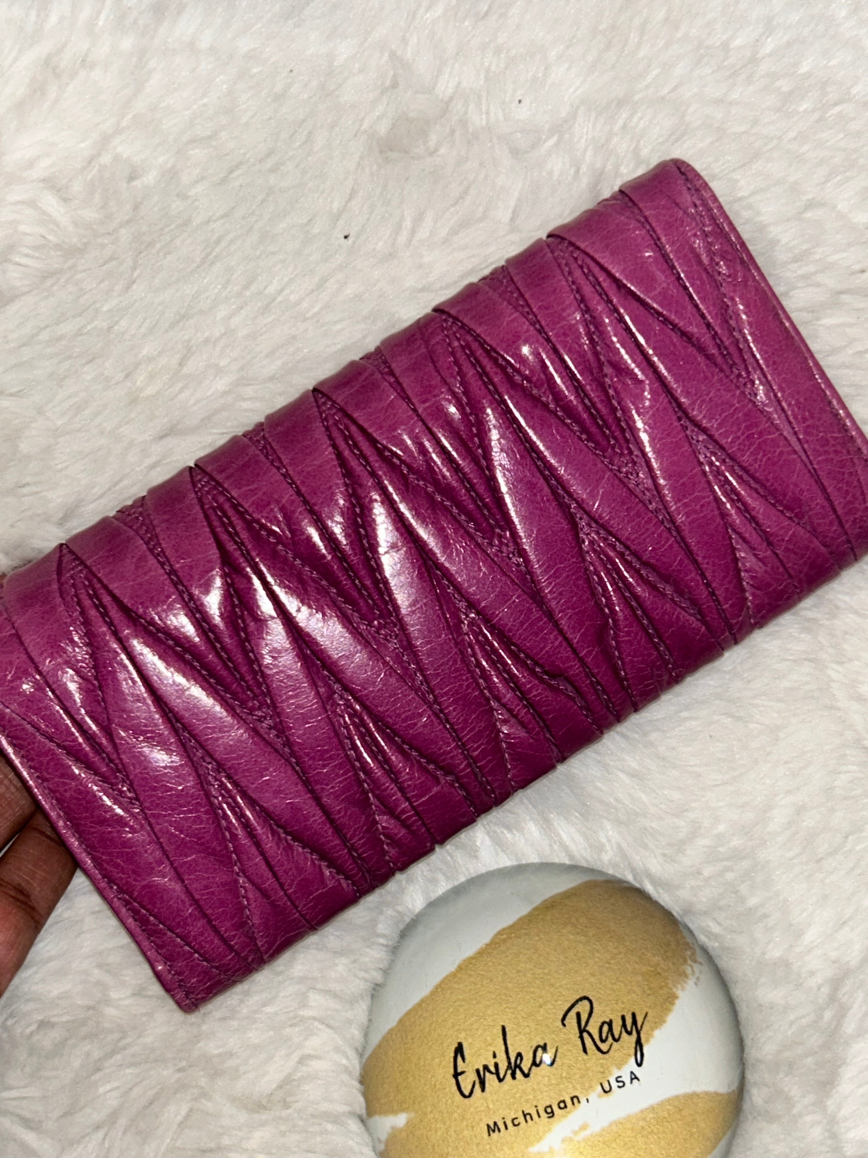 Miu Miu Pink Crinkled Long Wallet