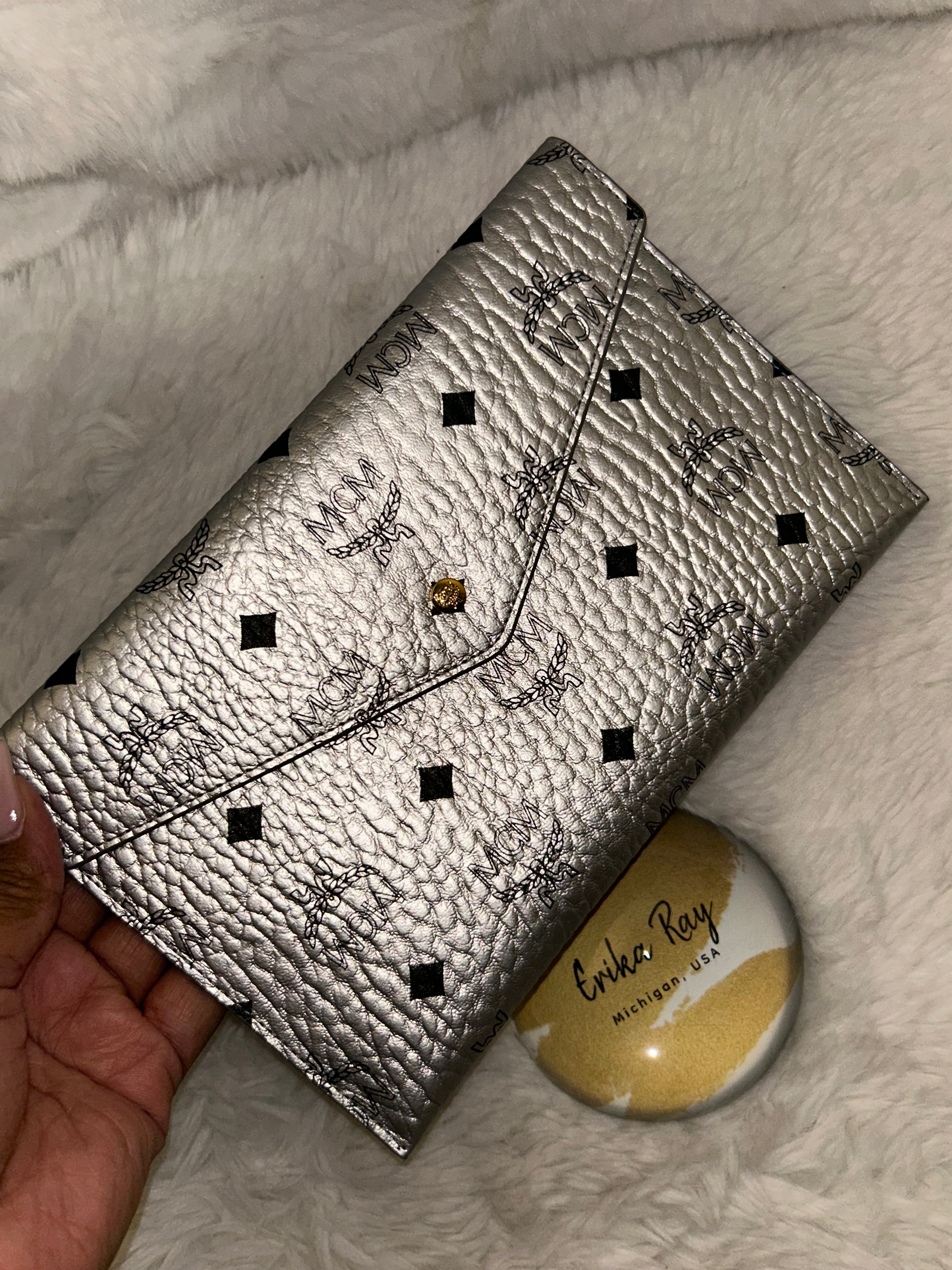 MCM Silver Visetos Clutch/Pouch
