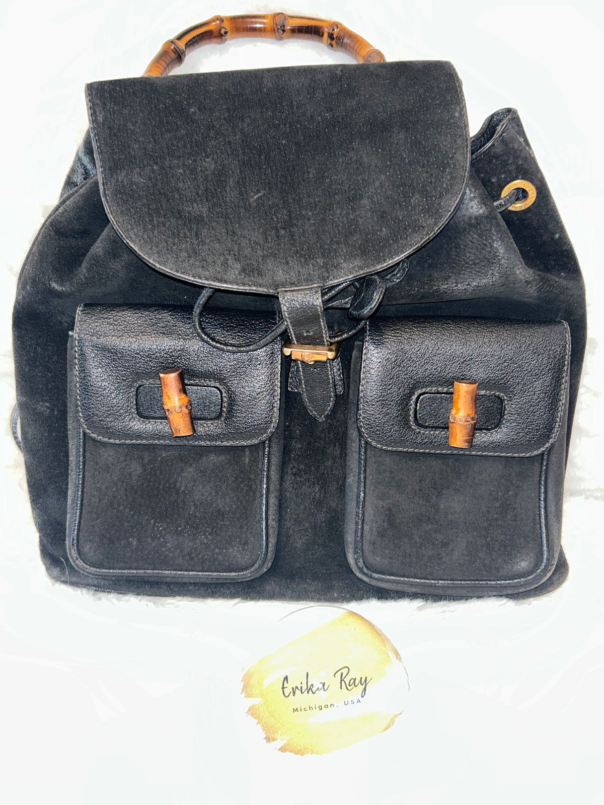 Gucci Vintage Suede Bamboo Backpack