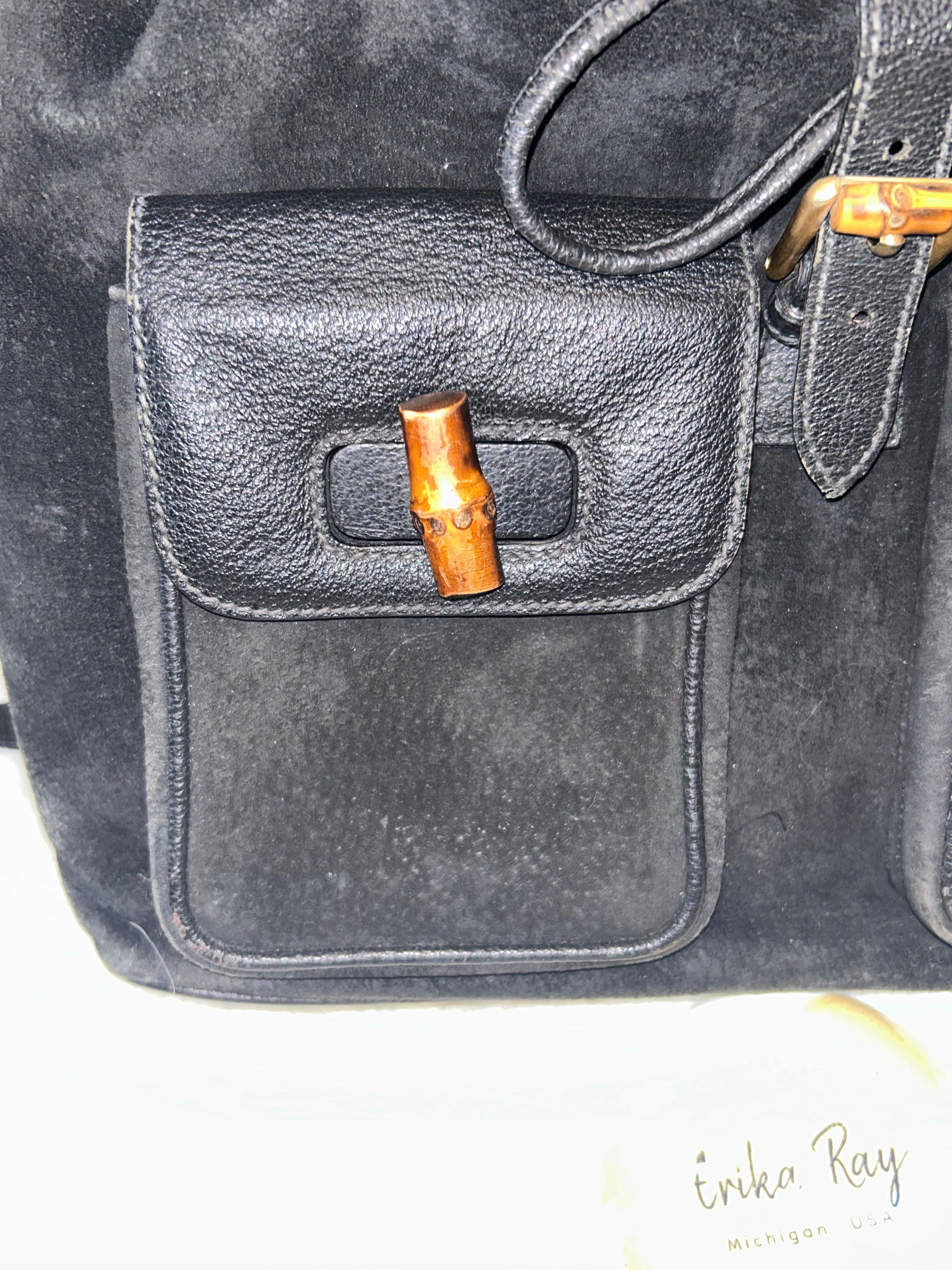 Gucci Vintage Suede Bamboo Backpack