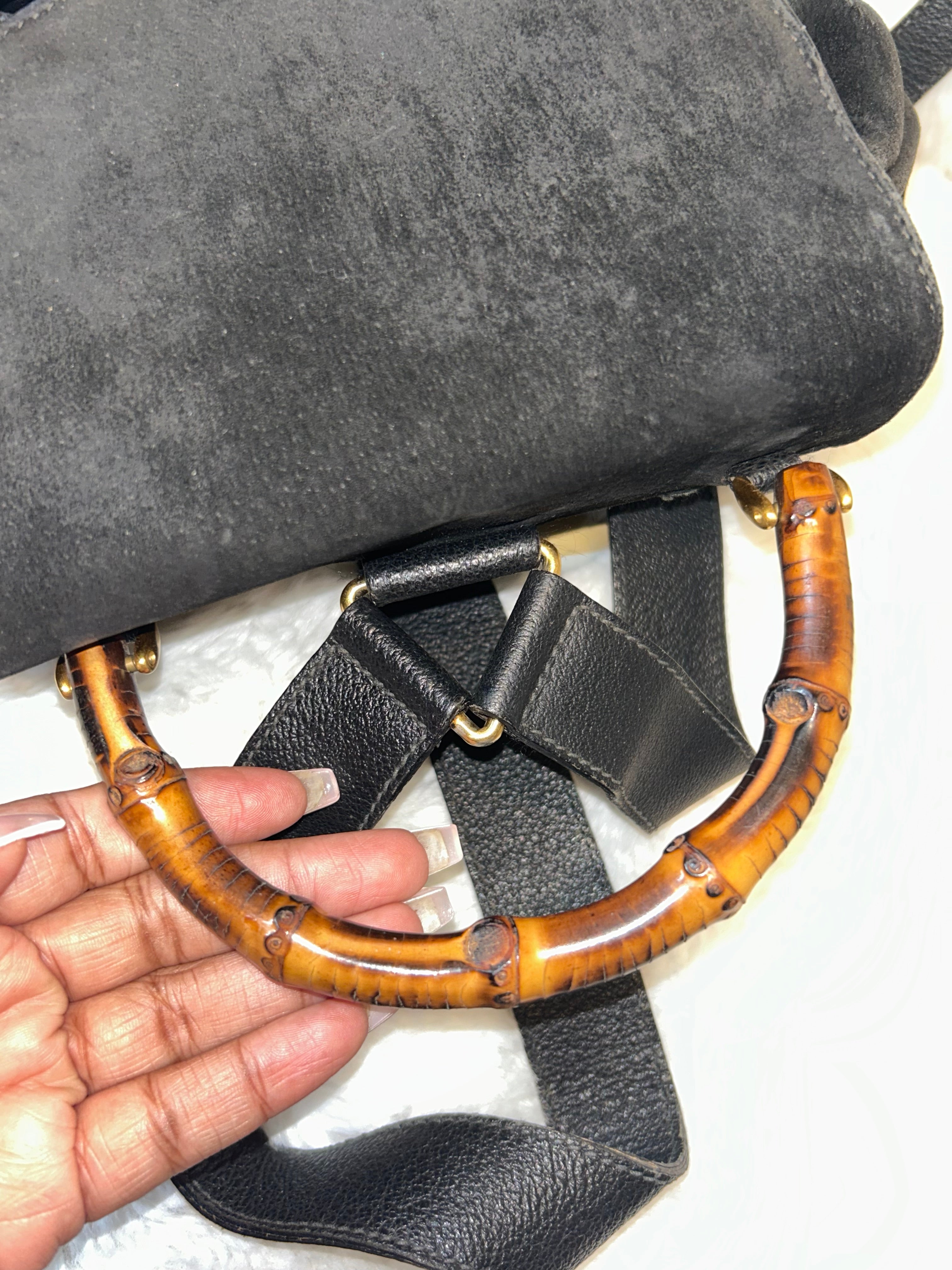 Gucci Vintage Suede Bamboo Backpack
