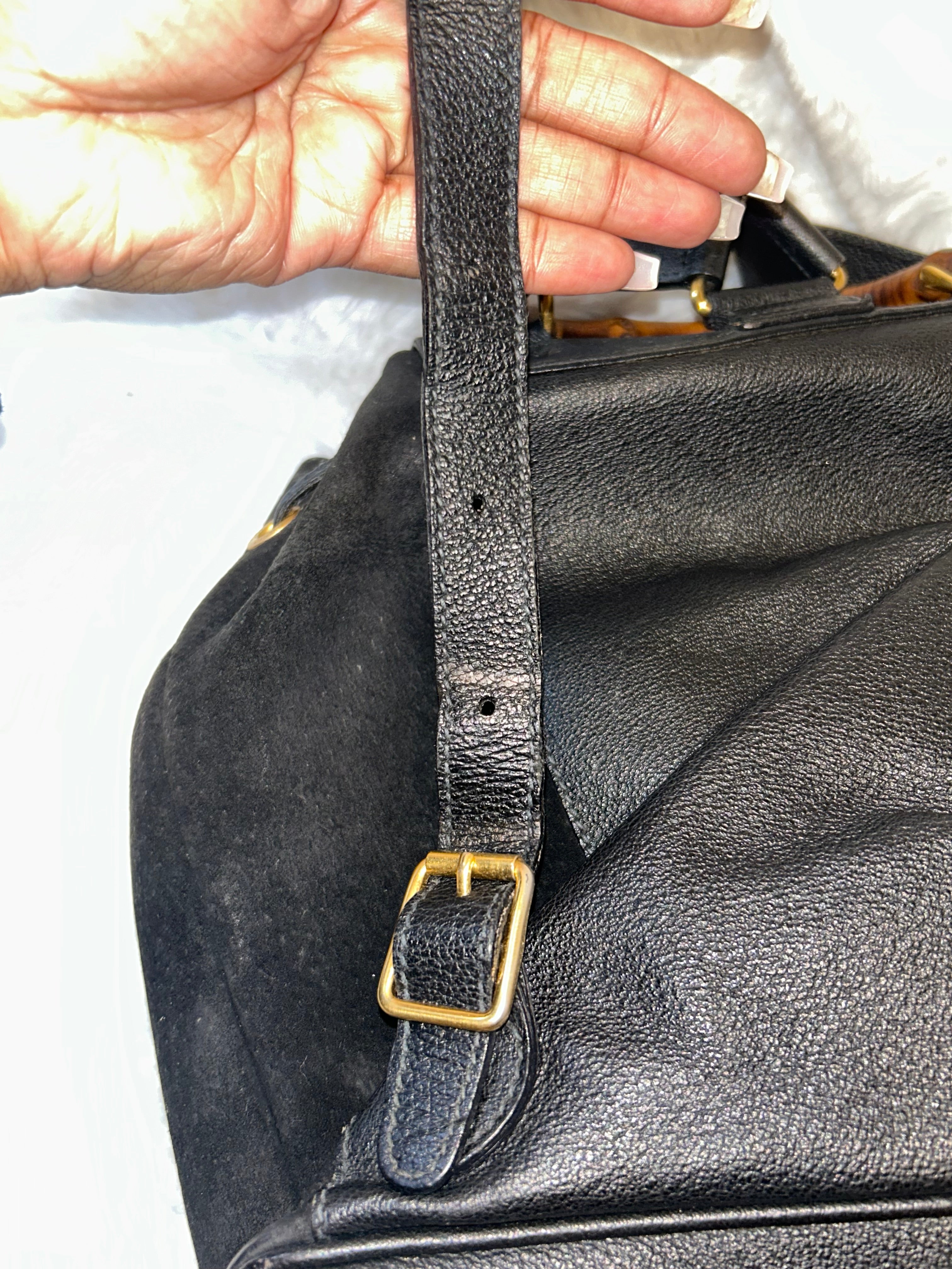 Gucci Vintage Suede Bamboo Backpack