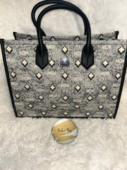MCM Gray & Black Jacquard Visetos Tote