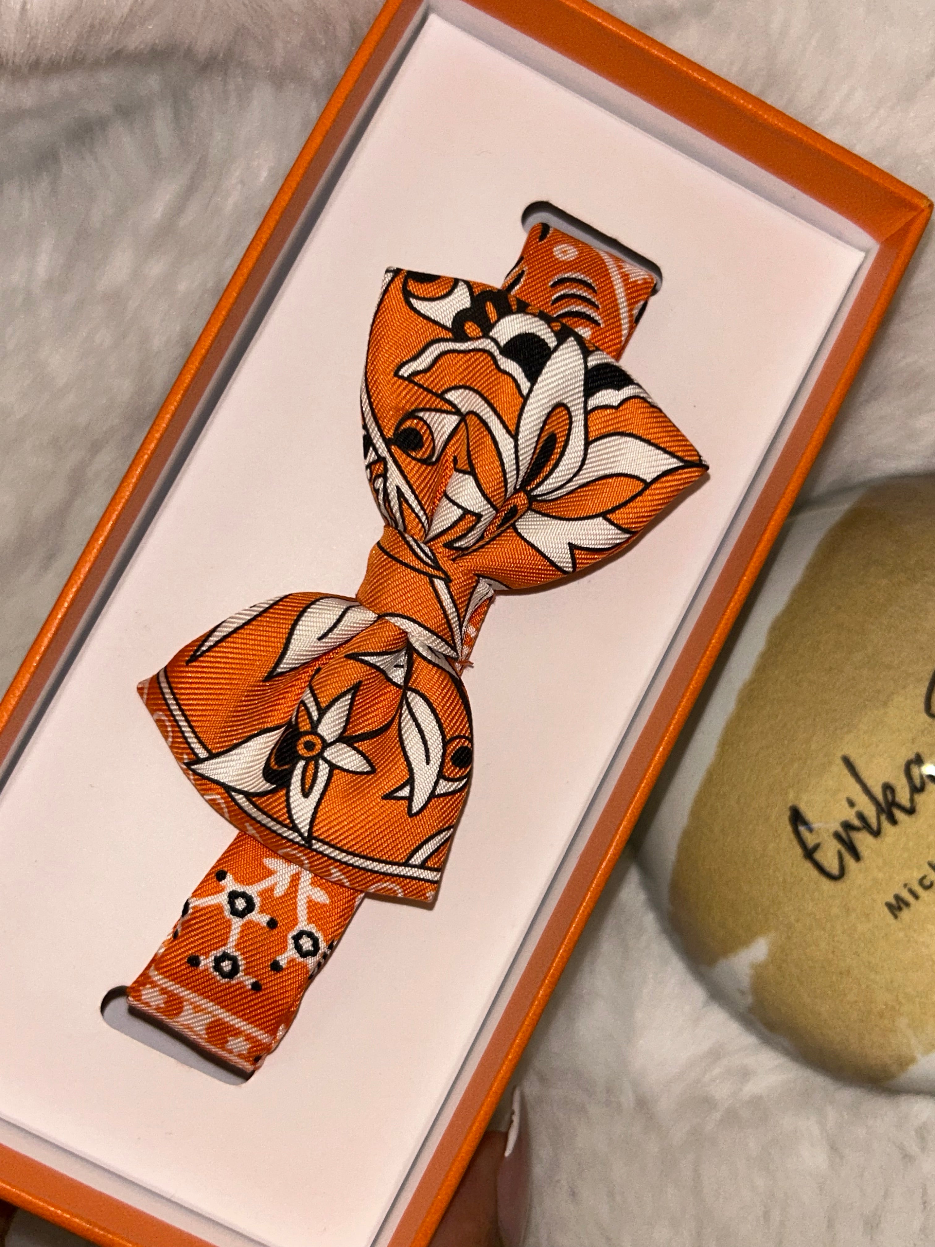 Hermes Silk Orange Bow Tie