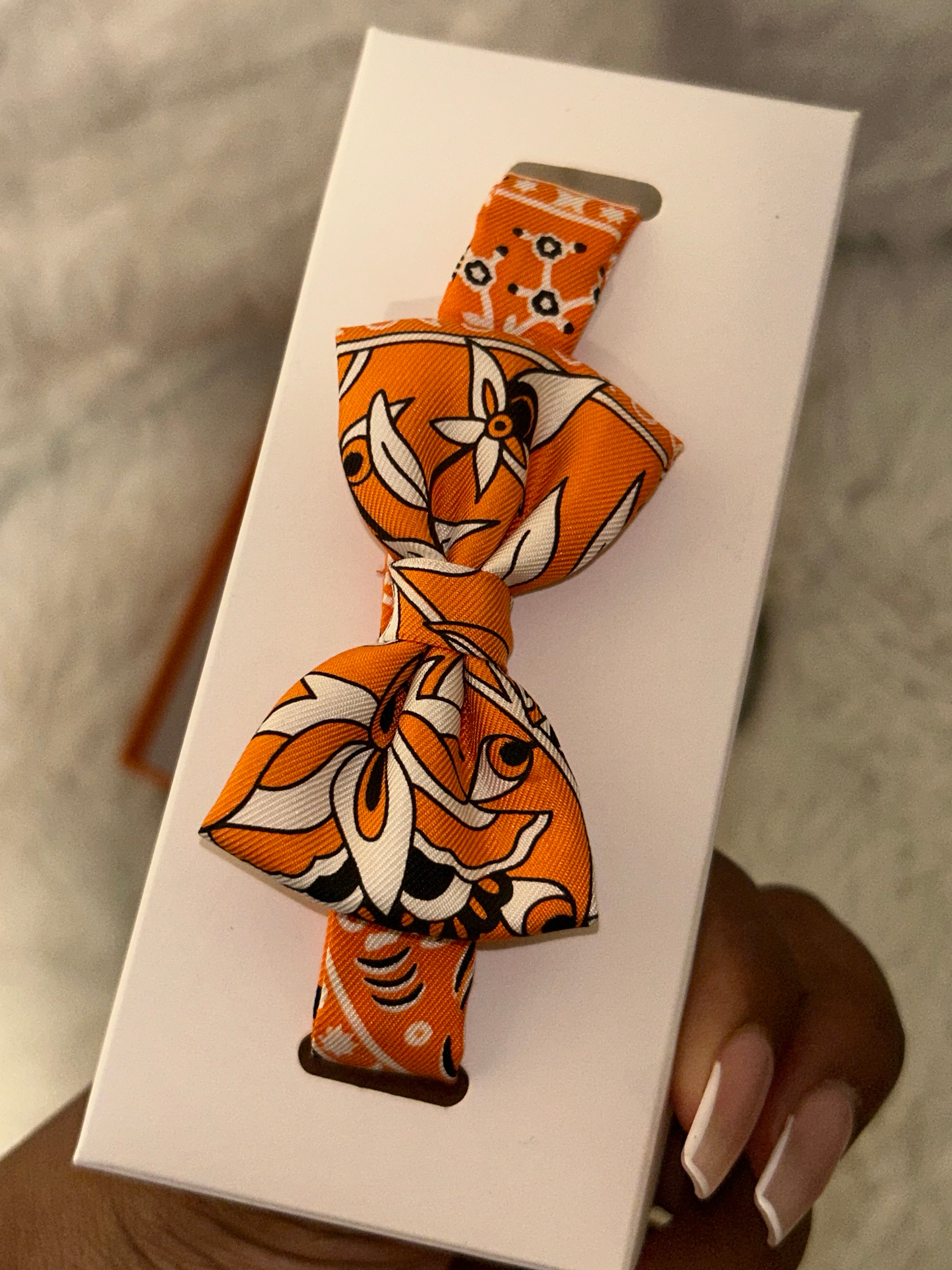 Hermes Silk Orange Bow Tie
