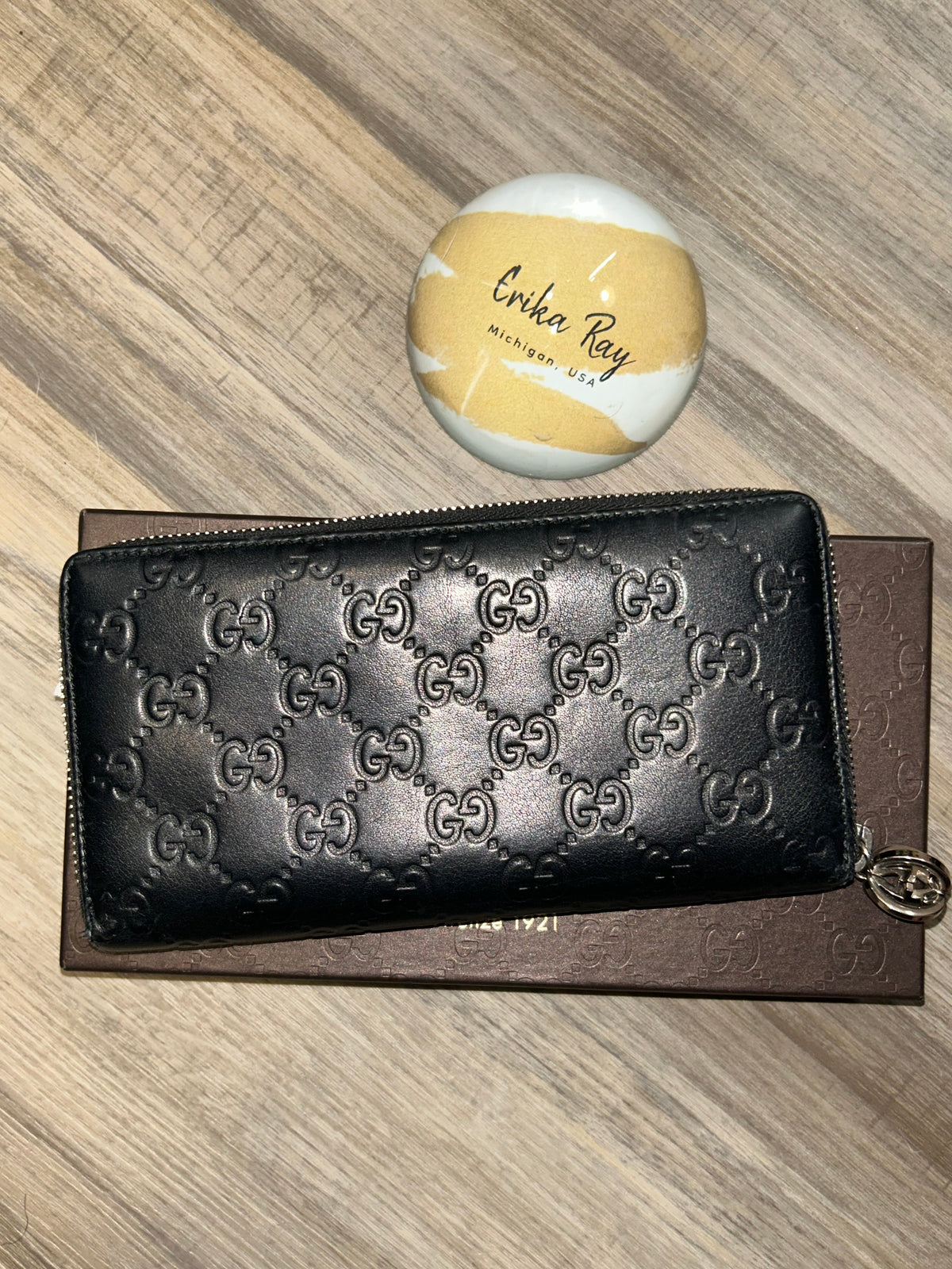 Gucci Guccisima Black Leather Zippy Wallet