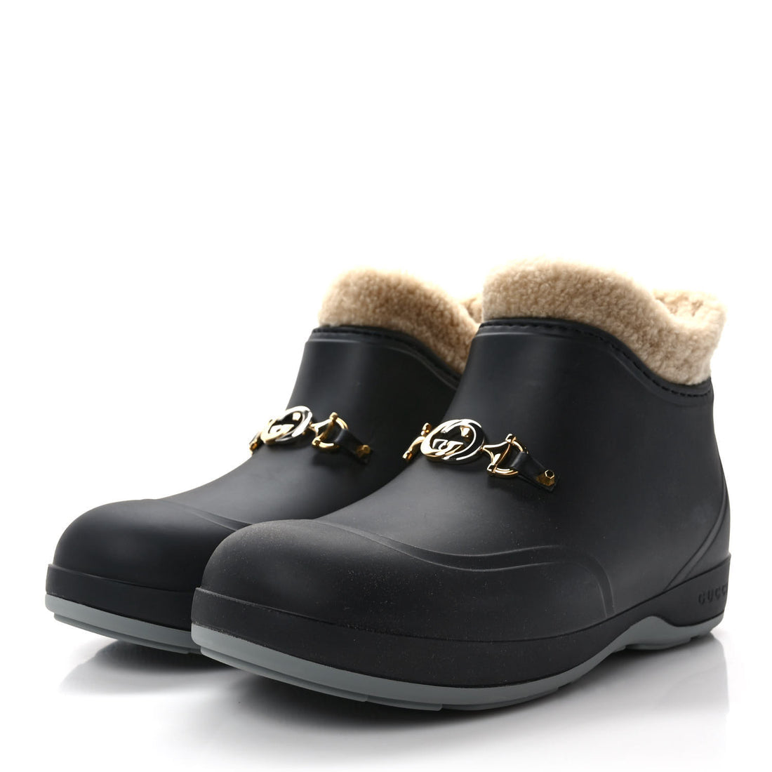 Gucci Horsebit Black Rubber Wool Boots