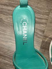 Chanel Turquoise Leather PVC Canvas Sandals
