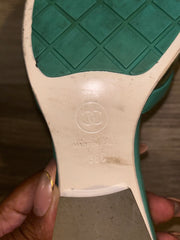 Chanel Turquoise Leather PVC Canvas Sandals