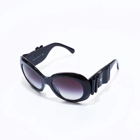 Chanel Black Oval Bow Sunglasses