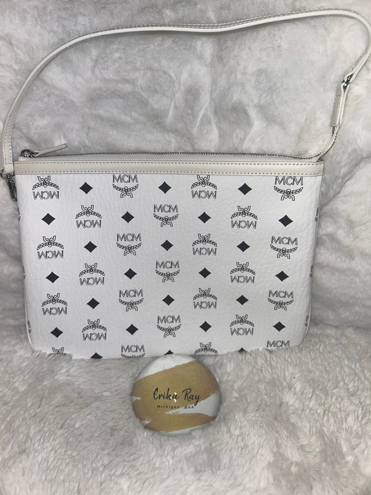 MCM White Visetos Pouch