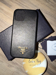 Prada Black Saffiano Leather IPhone 12 Case