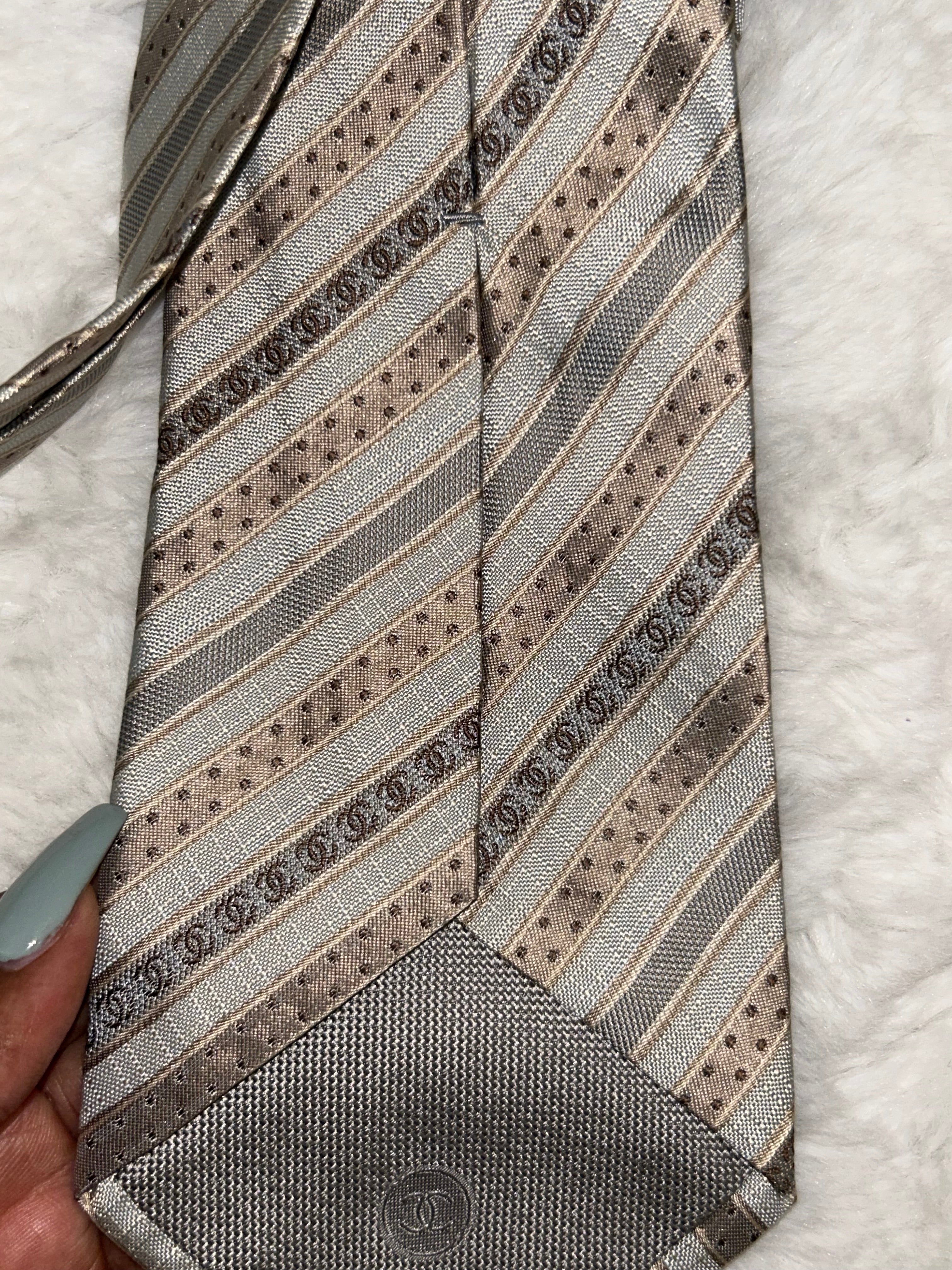 Chanel Neutral Colored Silk Tie