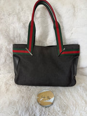 Gucci Black Denim Web Shoulder Bag