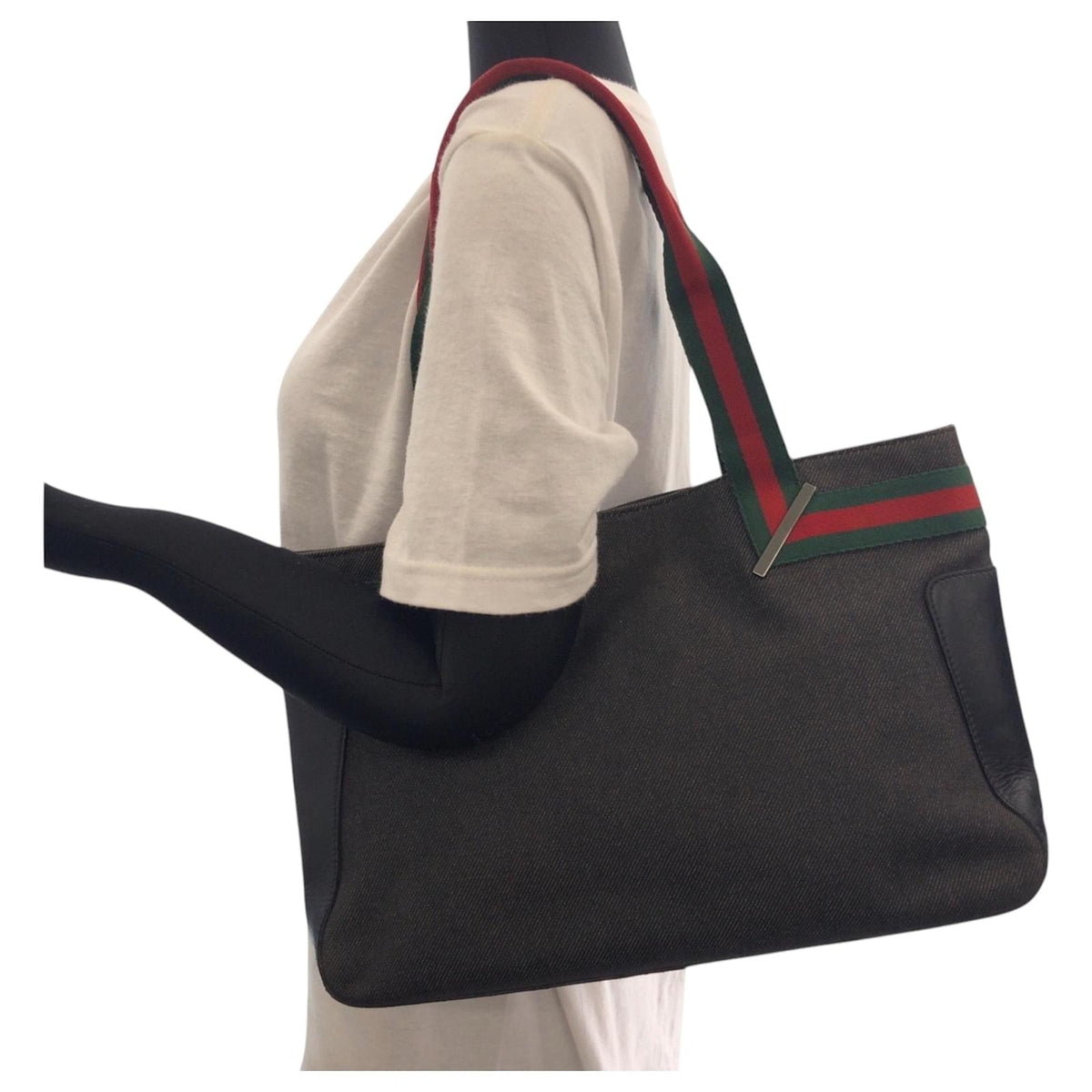 Gucci Black Denim Web Shoulder Bag