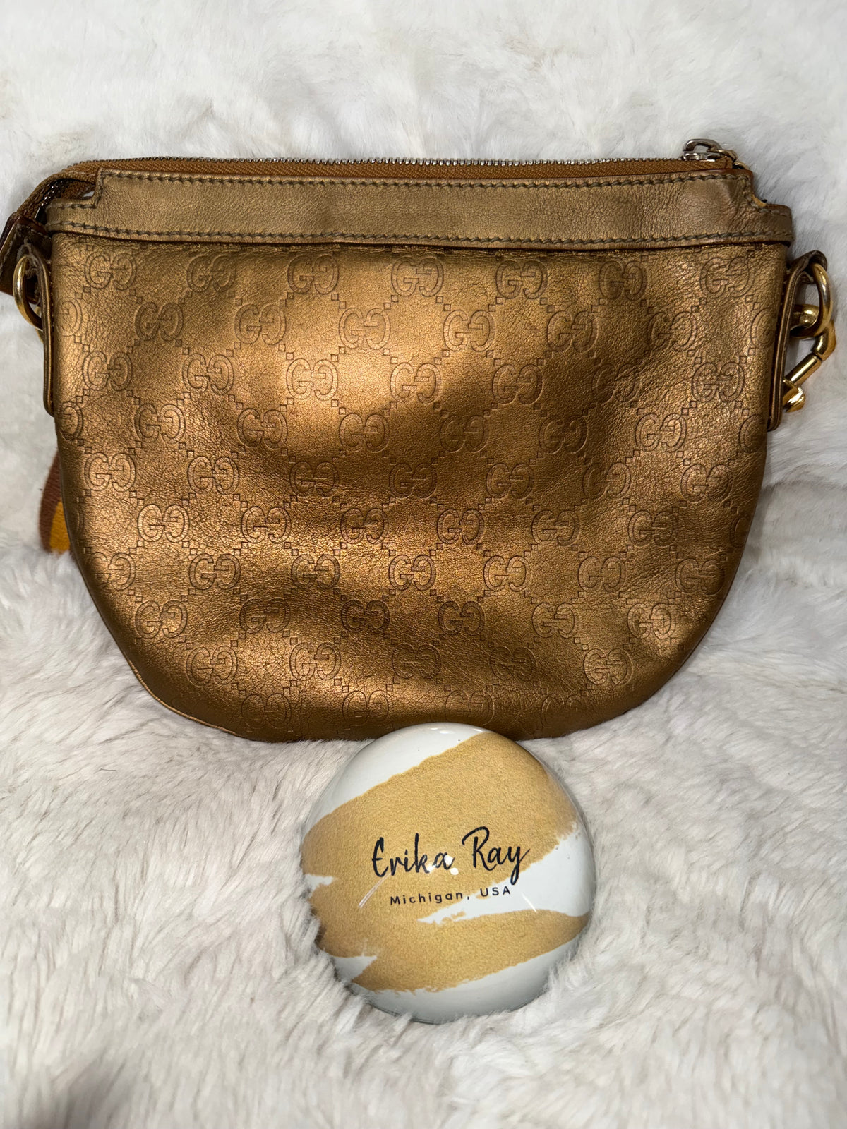 Gucci Gold Bronze Guccissima Leather Crossbody Bag