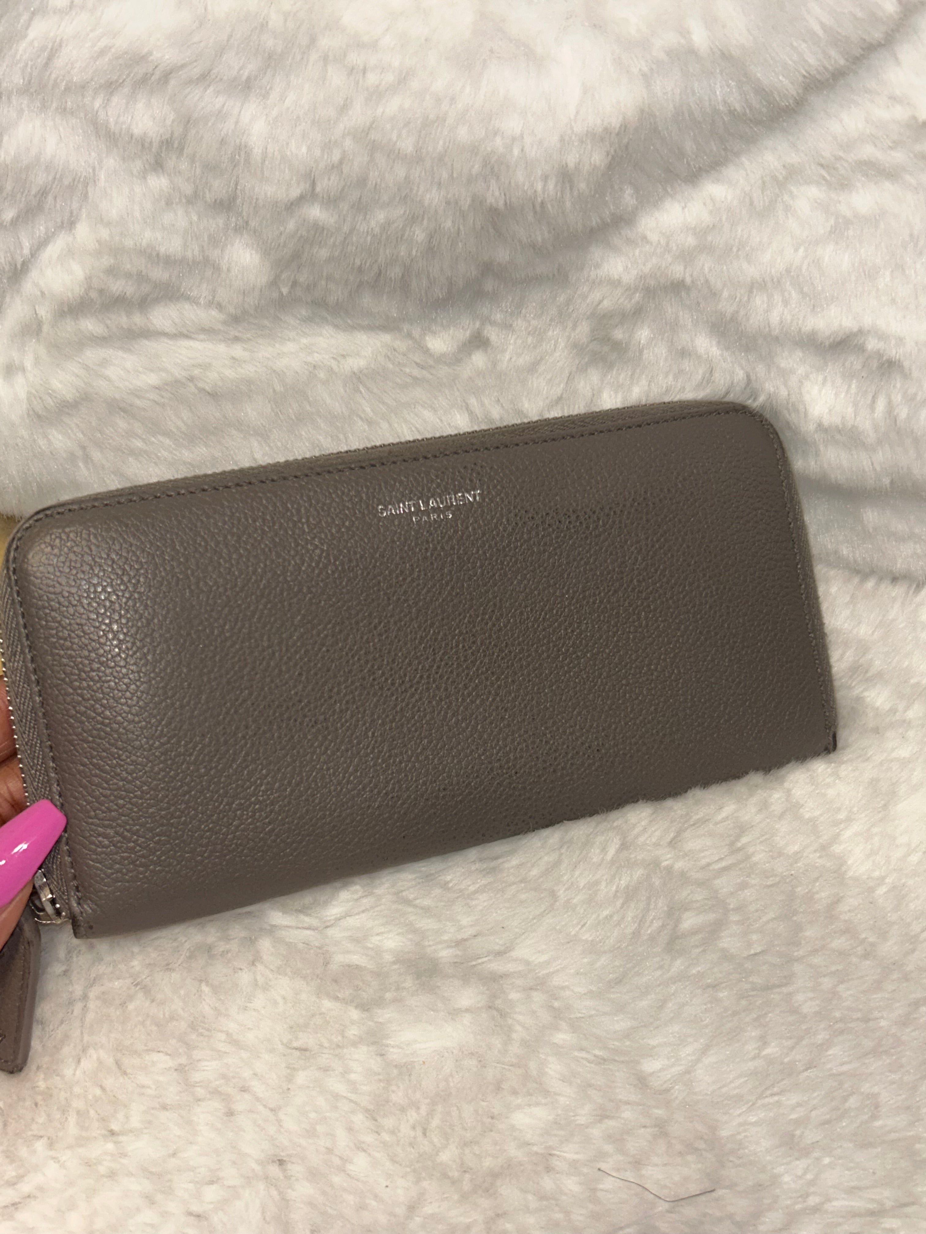 YSL Gray Zippy Wallet