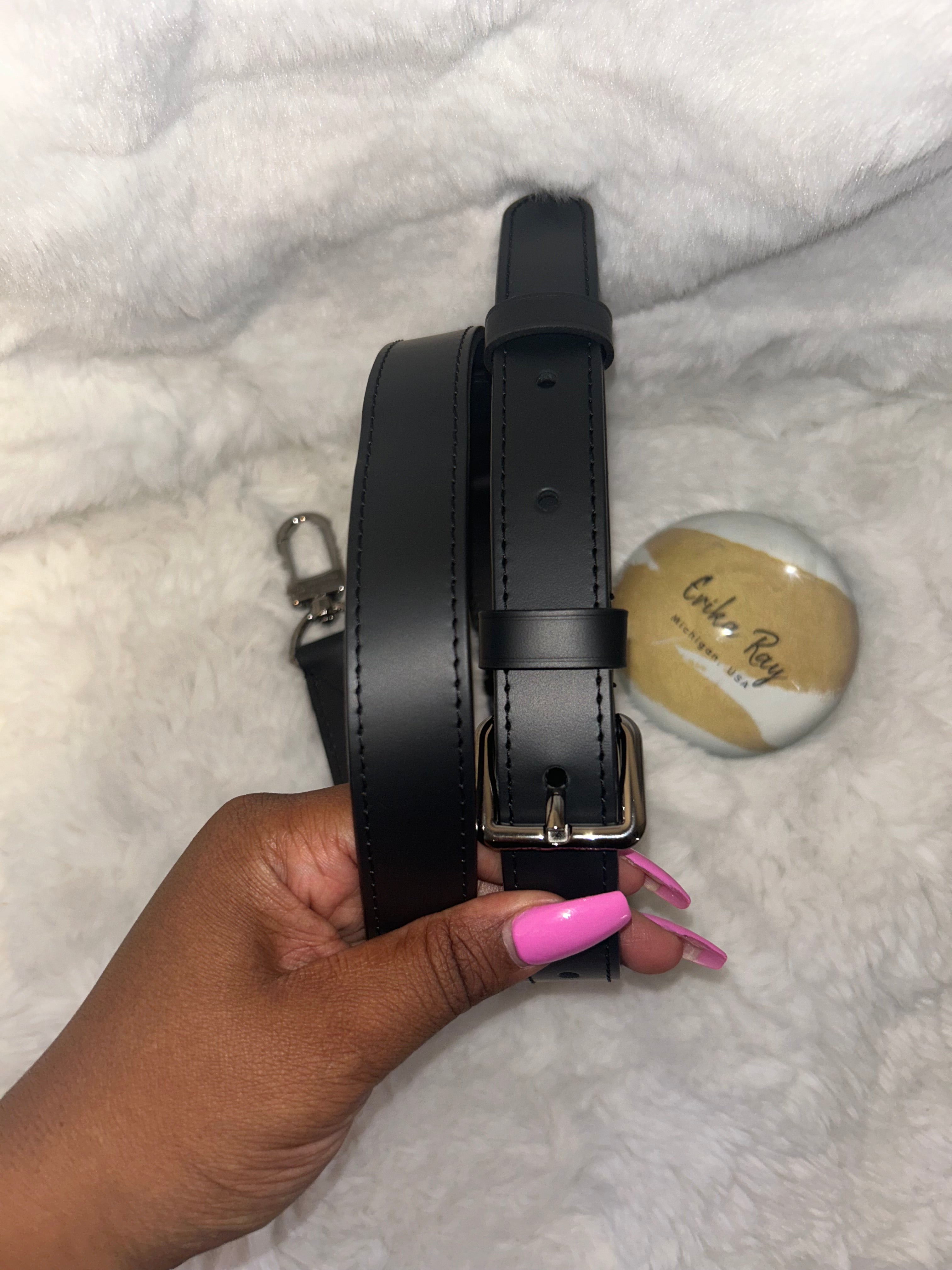 LV Black Leather Bando Strap