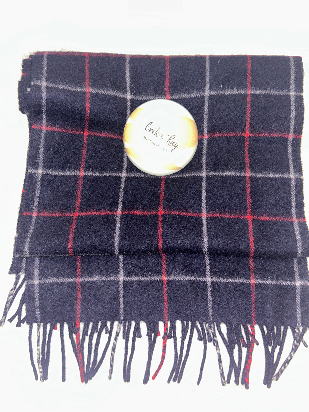 Burberry Navy Plaid Vintage Cashmere Scarf