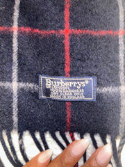 Burberry Navy Plaid Vintage Cashmere Scarf