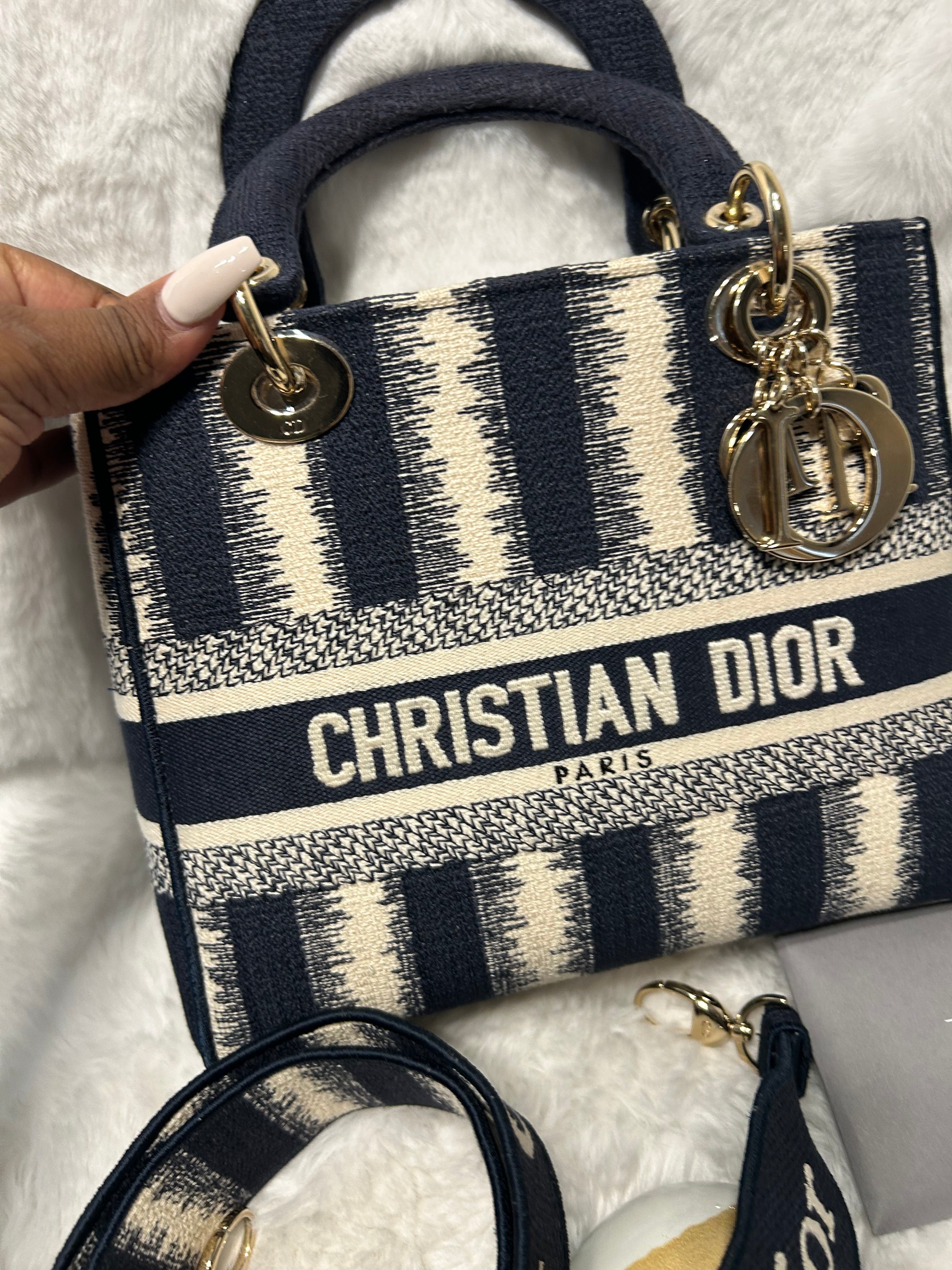 Christian Dior Medium Lady D-Lite Striped Bag