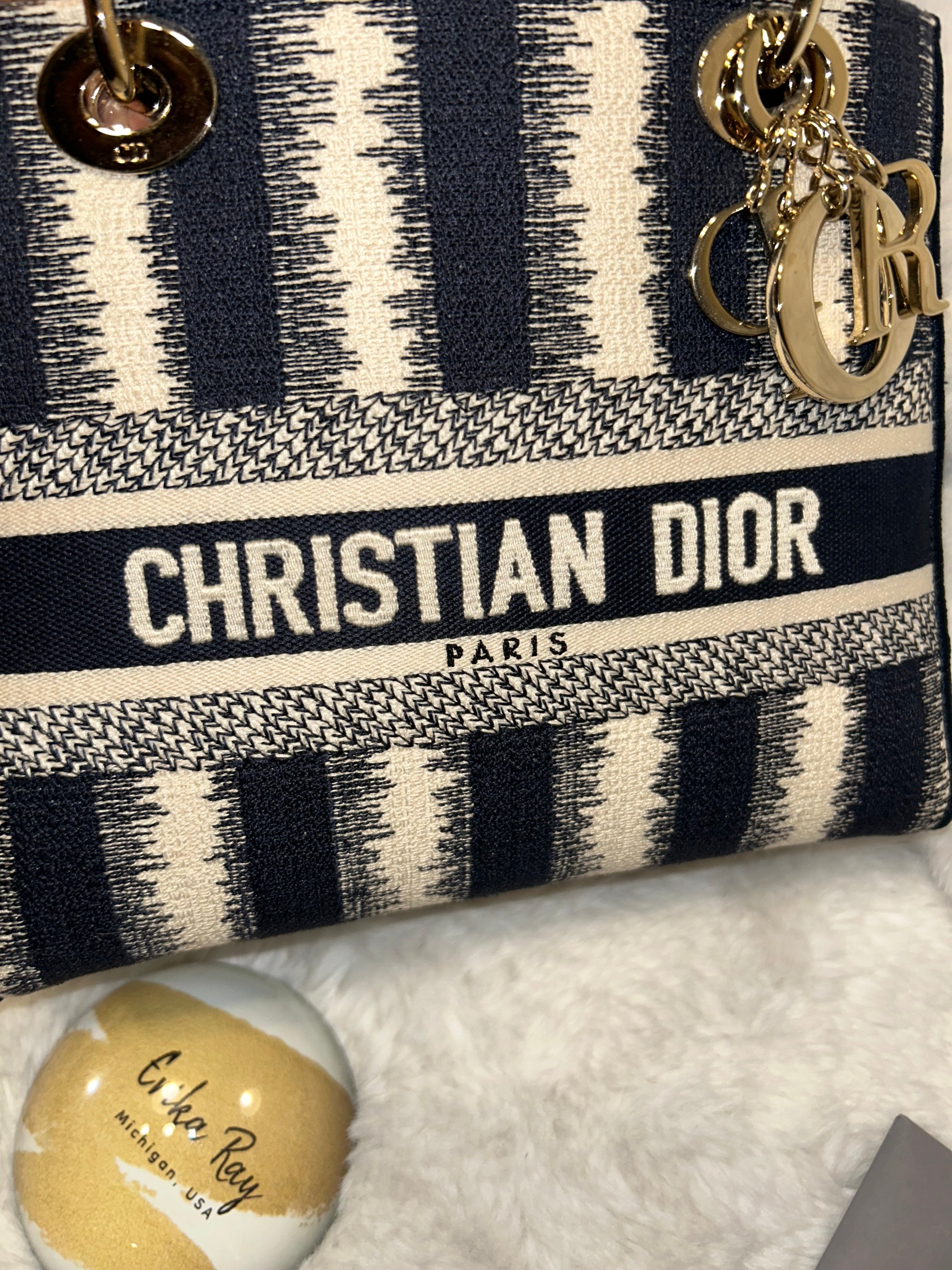 Christian Dior Medium Lady D-Lite Striped Bag